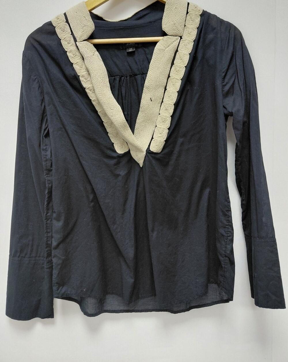J.CREW Black Long Sleeve Top with Lace Trim Solid Knit Size XS